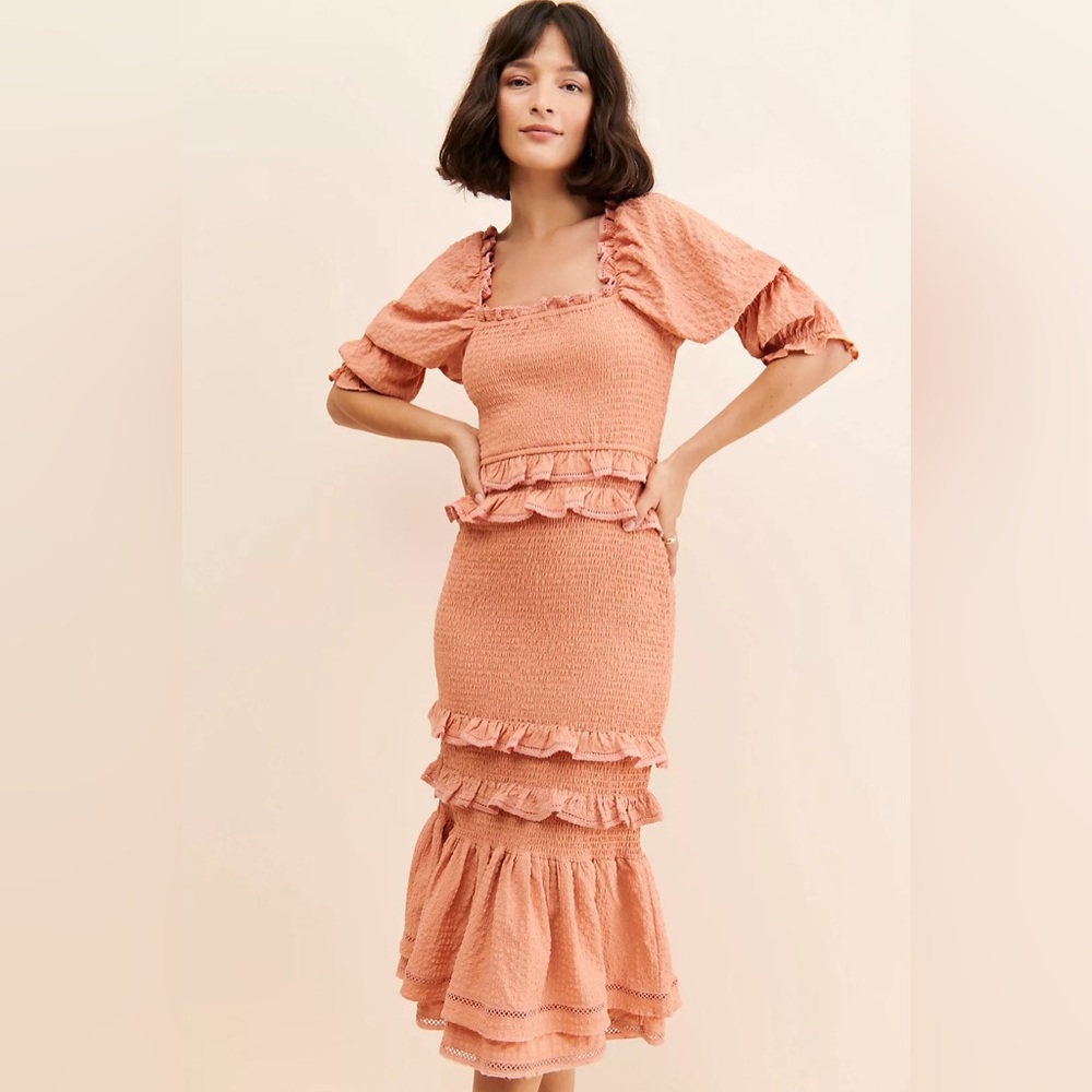 Rachel Parcell Bubble Midi Ruffled Peach Dress size S